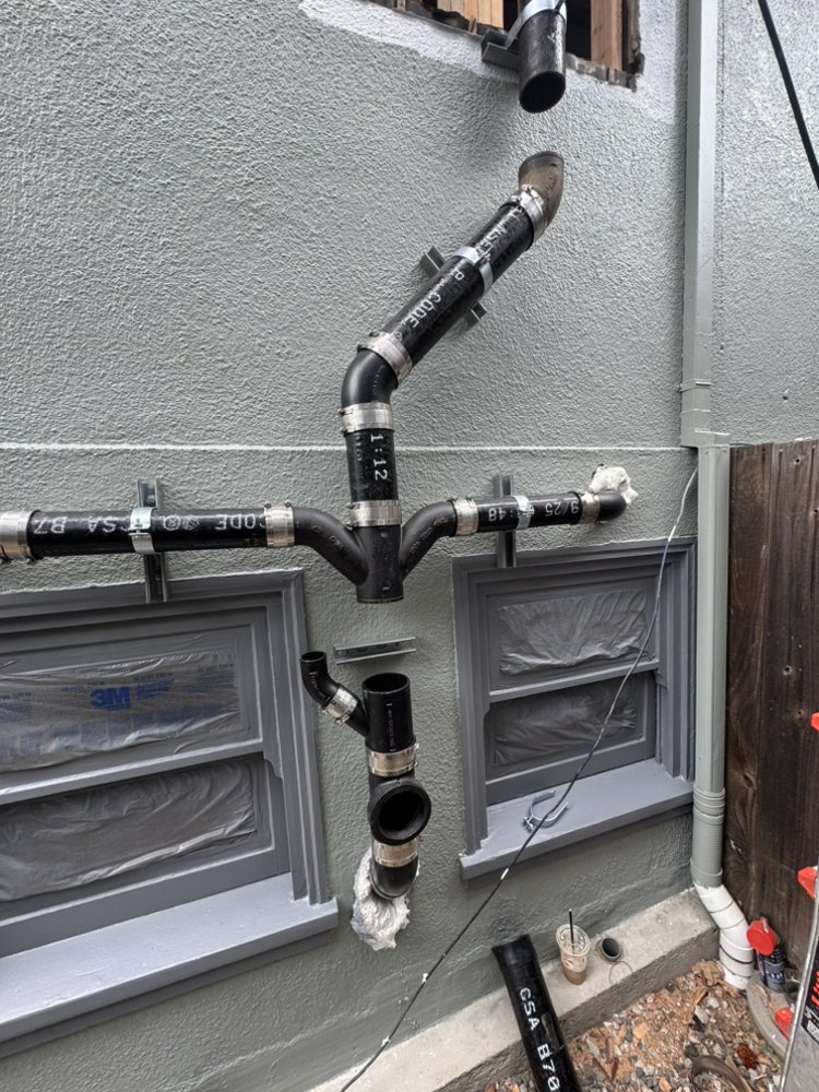 Exterior drain, waste & vent stack repipe assembly